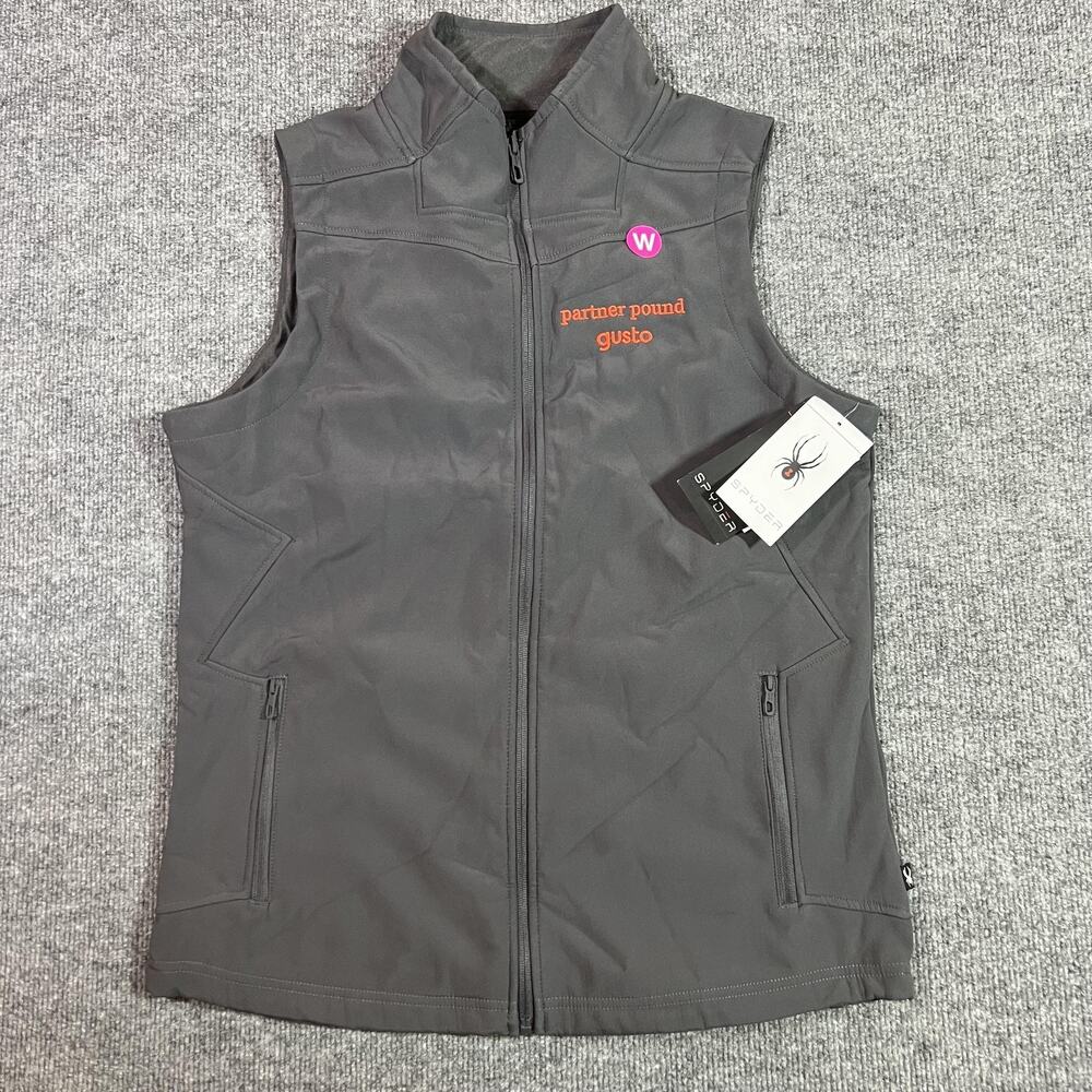 Spyder Vest Womens Medium Gray Softshell Fleece Lined Zip Pockets Embroidered